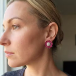 Trendy Pink Crystals Floral Stud Earrings for Women & Girls