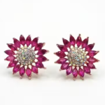 Trendy Pink Crystals Floral Stud Earrings for Women & Girls