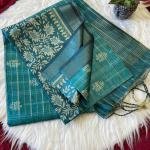 Soft Semi Tussar Silk sarees with Beautiful ❤️ Print With Attractive Checks Design Saree And Print Blouse With Tassels