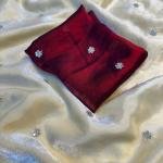 Fendy Sattin Dual Shaded With Beautiful Zari With Sequence Work Flower Butti All In Saree & Contrast Blouse Work