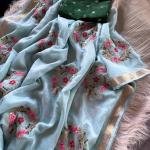 Pure chinnon Viscose Chex multi embroidery Sequence Saree With  viscose Buti blouse