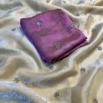 Fendy Sattin Dual Shaded With Beautiful Zari With Sequence Work Flower Butti All In Saree & Contrast Blouse Work