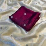 Fendy Sattin Dual Shaded With Beautiful Zari With Sequence Work Flower Butti All In Saree & Contrast Blouse Work