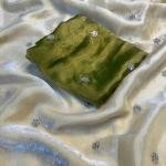 Fendy Sattin Dual Shaded With Beautiful Zari With Sequence Work Flower Butti All In Saree & Contrast Blouse Work