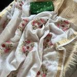 Pure chinnon Viscose Chex multi embroidery Sequence Saree With  viscose Buti blouse