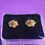 One Gram Gold Studs With White, Green And Pink Stones
