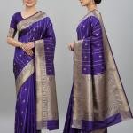 Blue And Gold-Toned Woven Design Banarasi Silk Blend Saree