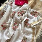 Pure chinnon Viscose Chex multi embroidery Sequence Saree With  viscose Buti blouse