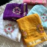 Pure chinnon Viscose Chex multi embroidery Sequence Saree With  viscose Buti blouse