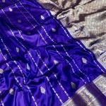 Blue And Gold-Toned Woven Design Banarasi Silk Blend Saree