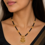 Latest CZ Micro Gold Plated Mangalsutra for Women | Long 30 cm Black Beads Chain