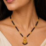 Latest CZ Micro Gold Plated Mangalsutra for Women | Long 30 cm Black Beads Chain