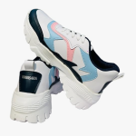 Women’s Chunky Sneakers | Stylish Casual Sports Shoes for Girls | White & Blue Lace-Up Walking Shoes with Lightweight Comfort Sole for Daily Use & College Use