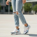 Women’s Chunky Sneakers | Stylish Casual Sports Shoes for Girls | White & Blue Lace-Up Walking Shoes with Lightweight Comfort Sole for Daily Use & College Use