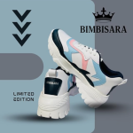 Women’s Chunky Sneakers | Stylish Casual Sports Shoes for Girls | White & Blue Lace-Up Walking Shoes with Lightweight Comfort Sole for Daily Use & College Use