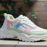 Women’s Chunky Sneakers | Stylish Casual Sports Shoes for Girls | White & Blue Lace-Up Walking Shoes with Lightweight Comfort Sole for Daily Use & College Use