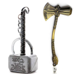 Marvel Avengers Infinity War Thor Axe-Hammer & Mjolnir-Hammer Stormbreaker Silver Metal Keychain