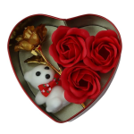 Heart-Shaped Gift Box with Red Roses, Plush Teddy Bear, Gold-Tone Flower, Valentine's Day Gift Set
