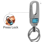 Silverline Stylish Hook Locking Silver Metal Carabiner Double Ring Hook Metal Key Chain for Men & Women