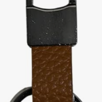 Premium Leather Keychain with Gunmetal Hook, Brown Textured Strap, Metal Ring