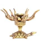 Brass Ganesh Curved Metal Flower Candle Holder On Tortoise