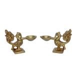 Brass Pair Of Bird Oil Lamp Deepak  - Twin Bird Design Puja Diya,