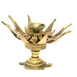 Brass Curved Metal Flower Candle Holder On Tortoise