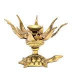 Brass Curved Metal Flower Candle Holder On Tortoise