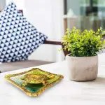 Aluminium Showpiece Tortoise Statue With Coloured Square Glass Tray