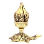 Brass Ganesh Curved Metal Flower Candle Holder On Tortoise