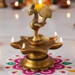Brass Peacock Diya Jyoti Deepak Oil Lamp 7 Wicks  - Large Brass Oil Lamp for Aarti & Temple