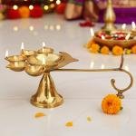 Brass Table Decor Oil Lamp Deepak 5 Wicks  - Devotional Brass Diya for Spiritual Décor