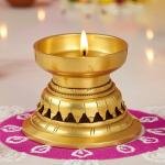 Brass Table Decor Stand Deepak, Oil Lamp  - Traditional Brass Oil Lamp for Puja Use,