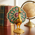 Aluminium Showpiece Peacock Meena Gold Statue