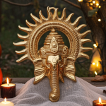 Aluminium Showpiece Ganesh Circle Wall Hanging Gold