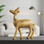 Gold Finish Aluminium Deer Statue for Living Room Décor
