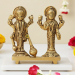 Brass Vishnu & Laxmi Ji God Idol – Divine Pair Temple Statue