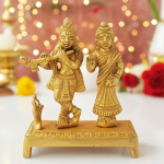 Brass Radha Krishna Idol With Chowki – Puja Decor Statue