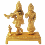 Brass Radha Krishna Idol With Chowki – Puja Decor Statue