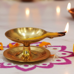 Brass Pandeep Plate Deepak, Oil Lamp No. 2  - Grand Design Diya for Temple Use