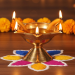 Brass Table Decor Oil Lamp Deepak 4 Wicks  - Traditional Brass Diya for Aarti