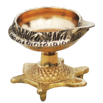 Brass Table Decor Oil Lamp Deepak On Tortoise  - Handcrafted Bird Design Puja Diya
