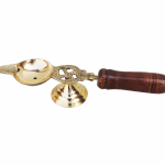 Brass Table Decor Oil Lamp Deepak With Wooden Handle  - Antique Finish Deepak for Home