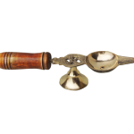Brass Table Decor Oil Lamp Deepak With Wooden Handle  - Traditional Deepak for Temple