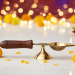 Brass Table Decor Oil Lamp Deepak With Wooden Handle  - Classic Brass Diya for Décor