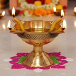 Brass Table Decor Oil Lamp Deepak 4 Wicks  - Handcrafted Deepak for Mandir Use