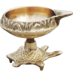 Brass Table Decor Oil Lamp Deepak On Tortoise  - Traditional Oil Lamp for Mandir Lighting
