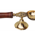 Brass Table Decor Oil Lamp Deepak With Wooden Handle  - Durable Puja Deepak