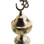 Brass Table Decor Oil Lamp Om Pakija Deepak  - Handcrafted Brass Diya for Aarti