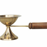 Brass Table Decor Oil Lamp Deepak With Wooden Handle  - Handcrafted Brass Diya